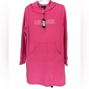 Tommy Hilfiger Women's Long Sleeve Dress Sweatshirt Dress Hooded Medium Pink NWT
